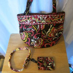 Vera Bradley Set Shoulder Bag Wallet Headband Puccini Print 3 Piece